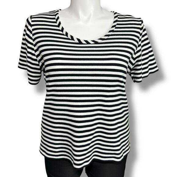 Vintage Three Flaggs Womens Knit T Shirt Top Short Sleeve Pullover Striped Large - Picture 1 of 8